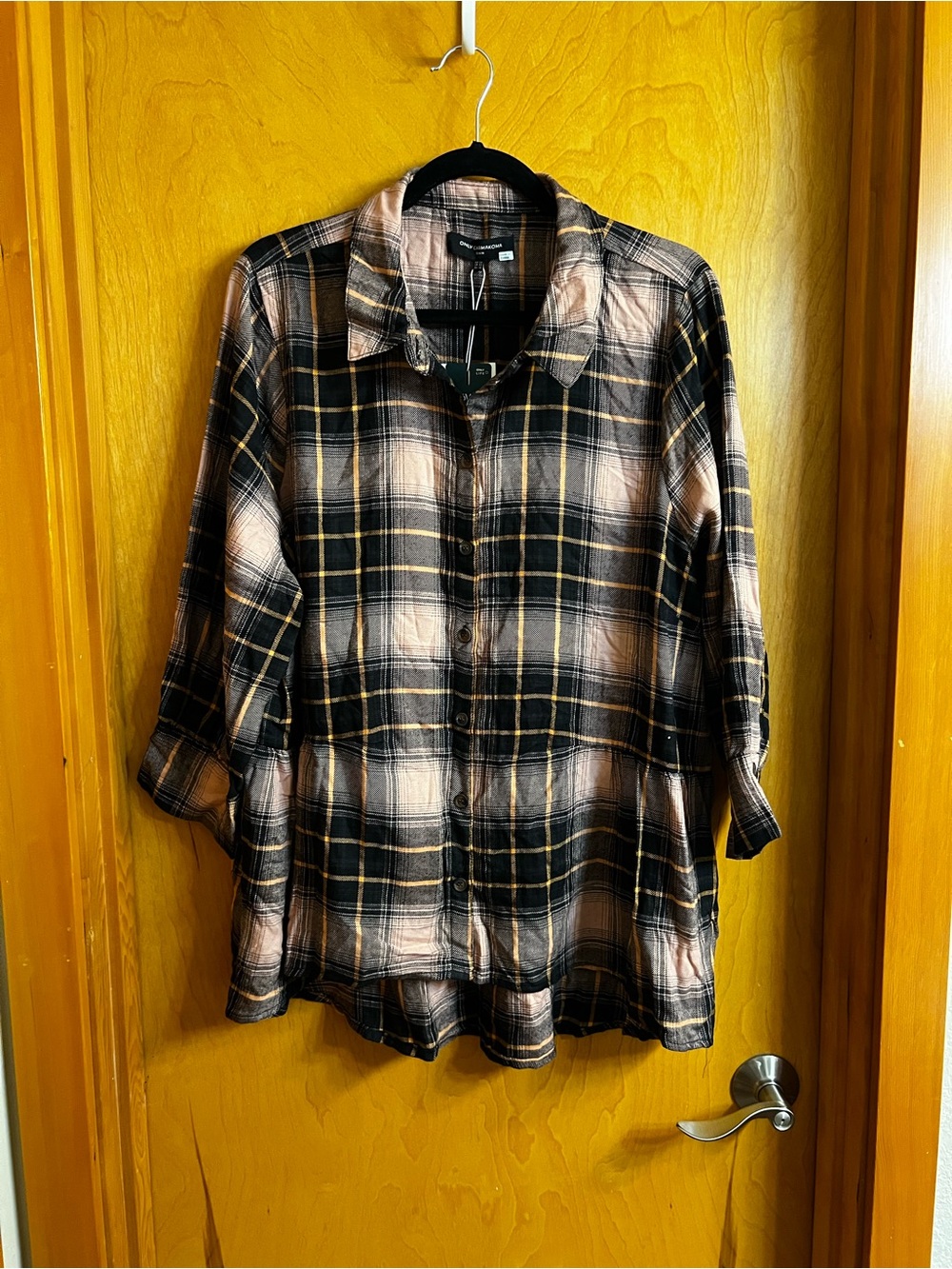 Only Carmakoma Black and Peach Plaid Button-Down Shirt